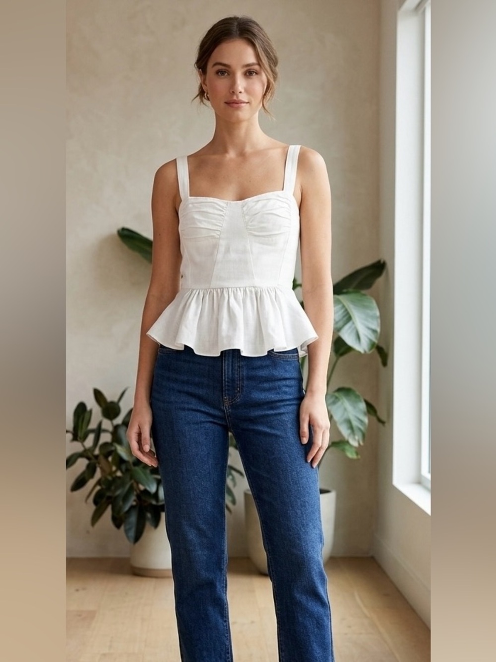 VTG Juicy Couture Y2K Ivory Linen Corset Peplum Cami Tank Top Size  4